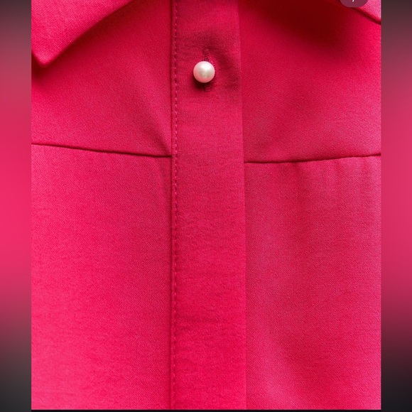 Zara Hot Pink Collared Button Up Long Sleeve Blouse with Pearl Embellishments M - Picture 3 of 14